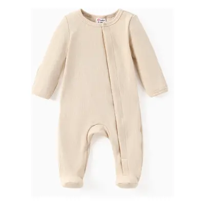 Baby Boy/Girl Ribbed Long-sleeve Footed Snap Jumpsuit