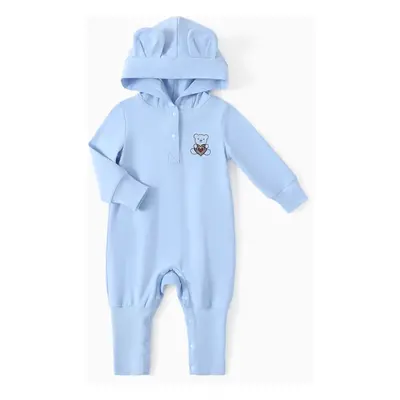 Baby Boy/Girl Bear Temp-Sensing Print 3D Ear Hooded Jumpsuit