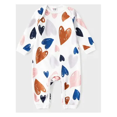 Family Matching Allover Heart Print and Colorblock Ribbed Long-sleeve Sweatshirts