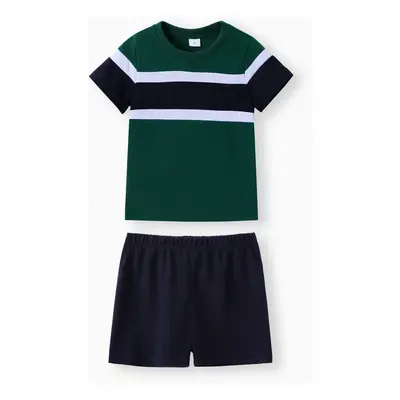 2pcs Toddler Boy Casual Colorblock Tee and Shorts Set