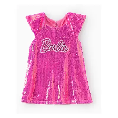 Barbie Toddler/Kid Girls 1pc Classic Barbie Letter Print Sequins Flutter-sleeve Dress