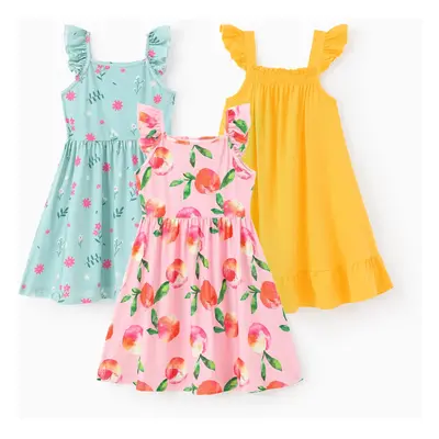 3-Pack Toddler/Kid Girl Childlike Flutter-sleeve Dresses