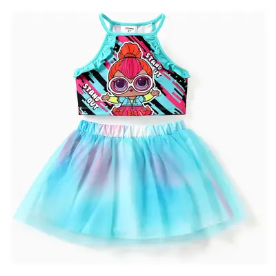 LOL Surprise 2pcs Toddler Girls Character Print Top with Mesh Skirt Set