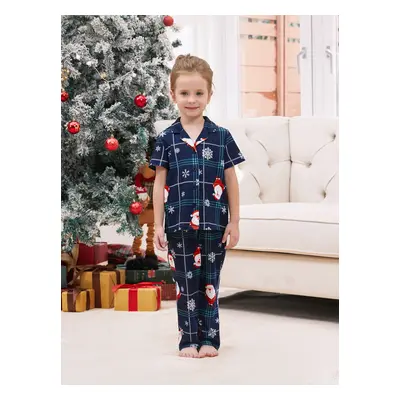 Christmas Pajamas Family Matching Santa Claus Pattern Collared Sets