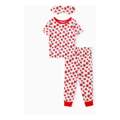 Bamboo Viscose Toddler Girl 3pcs Printed Snug-Fitting Pajamas with Eye Mask Set