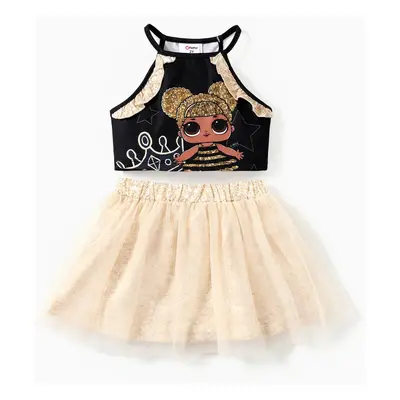 LOL Surprise 2pcs Toddler Girls Character Print Top with Mesh Skirt Set