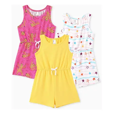 3-Pack Kid Girl Childlike Sleeveless Jumpsuits