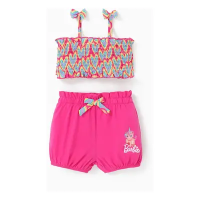 Barbie 2pcs Baby/Toddler Girls Top with all-over printed Bow Camisole and Soft Cotton Lantern Sh