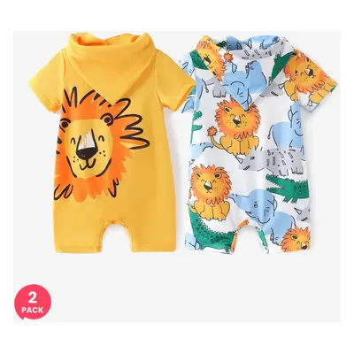 2-Pack Baby Boy Naia Lion Print Romper with Bib