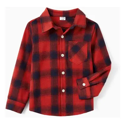 Red Matching Family Outfits Silky Satin Long Puff Sleeves Dress or Plaid Shirt