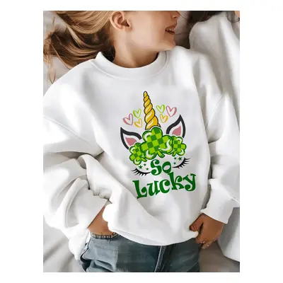 St. Patrick's Day Toddler/Kid Girl Cotton Unicorn Print Sweatshirt