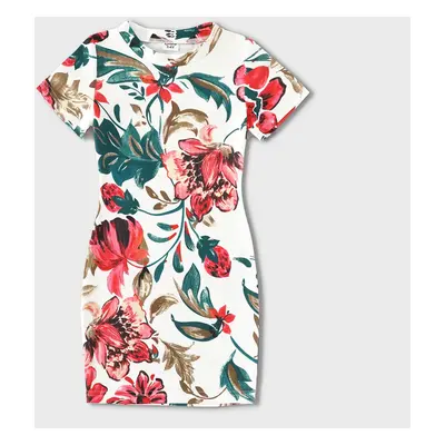 Family Matching All Over Floral Print Short-sleeve Bodycon Dresses and Colorblock T-shirts Sets