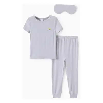 Bamboo Viscose Toddler Boy 3pcs Solid Snug Fit Pajamas with Eye Mask Set