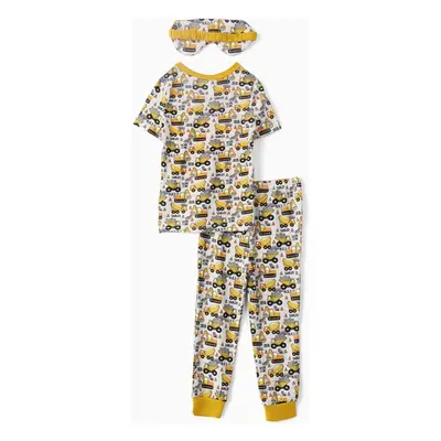 Bamboo Viscose Toddler Boy 3pcs Printed Snug-Fitting Pajamas with Eye Mask Set