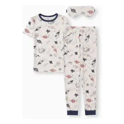 Bamboo Viscose Kid Boy 3pcs Printed Snug Fit Pajamas with Eye Mask Set