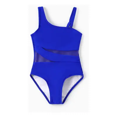 Family Matching Blue Drawstring Swim Trunks or Blue One-Piece Strap Swimsuit