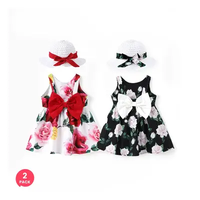 2-Pack Baby Girl Vacation Floral Print Dress with Hat