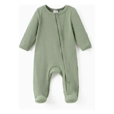 Baby Boy/Girl Ribbed Long-sleeve Footed Snap Jumpsuit