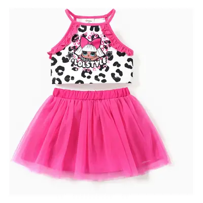 LOL Surprise 2pcs Toddler Girls Character Print Top with Mesh Skirt Set