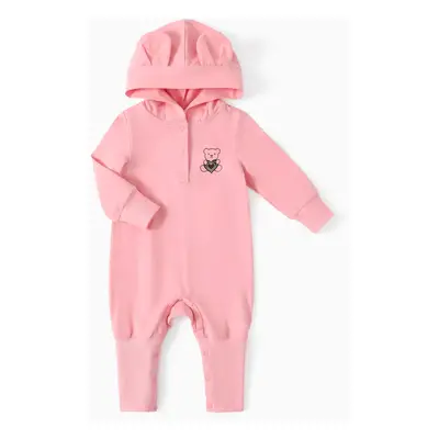 Baby Boy/Girl Bear Temp-Sensing Print 3D Ear Hooded Jumpsuit