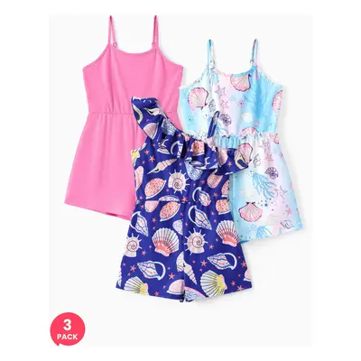 3-Pack Toddler Girl/ Kid Girl Marine-themed Hanging Strap Jumpsuits