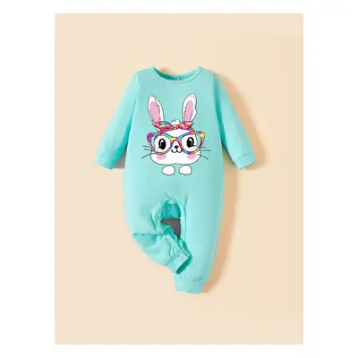 Easter Baby Girl Cotton Rabbit Print Jumpsuit