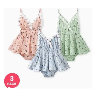 3-Pack Baby Girl Cotton Floral Romper