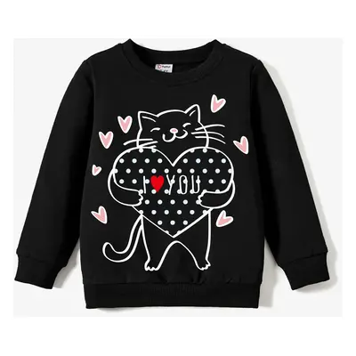 Valentine's Day Toddler/Kid Girl 95% Cotton Cat Print Pullover Sweatshirt