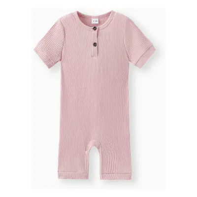 Baby Boy/Girl Cotton Ribbed Short-sleeve Button Up Romper