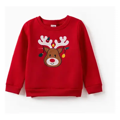 Christmas Deer Embroidered Long-sleeve Family Matching Sweatshirts