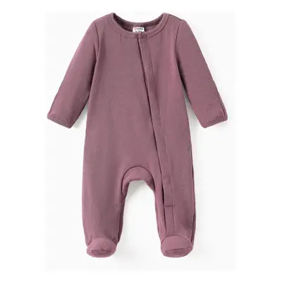 Baby Boy/Girl Ribbed Long-sleeve Footed Snap Jumpsuit