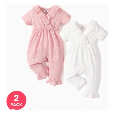 2-Pack Baby Girl Textured Ruffled Jumpsuit