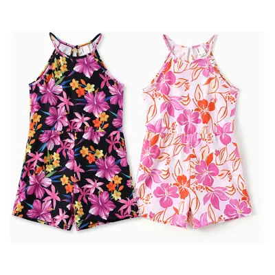 2pcs Toddler Girl/ Kid Girl Sweet Floral Halterneck Jumpsuits