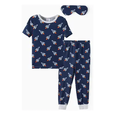 Bamboo Viscose Toddler Boy 3pcs Printed Snug Fit Pajamas with Eye Mask Set