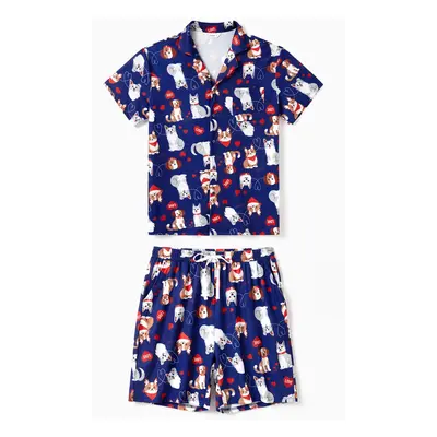 Family Matching Dog Patterned Short-sleeve Pajama Set for Couple