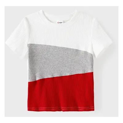 Family Matching Short-sleeve Cotton Ribbed Colorblock T-shirts and Allover Heart Embroidered Mes