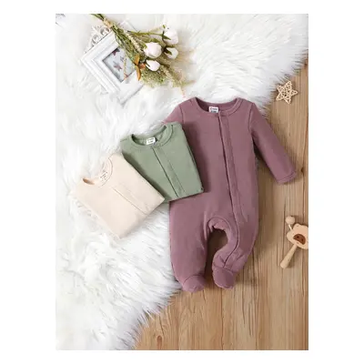 Baby Boy/Girl Ribbed Long-sleeve Footed Snap Jumpsuit