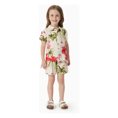 Family Matching Sets Tropical Floral Printed Button Up Beach Shirt and Shorts with Drawstring an