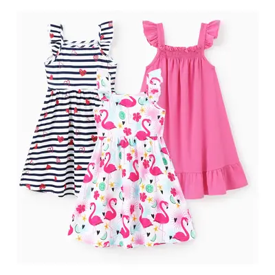 3-Pack Toddler/Kid Girl Childlike Flutter-sleeve Dresses