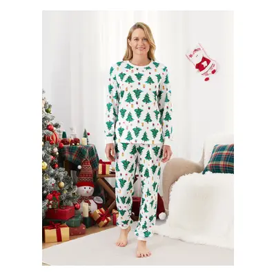 Christmas Family Matching Allover Christmas Tree Pattern Pajamas Sets with Drawstring and Pocket