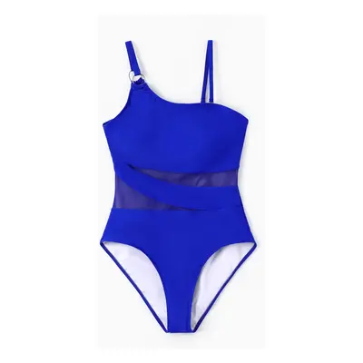 Family Matching Blue Drawstring Swim Trunks or Blue One-Piece Strap Swimsuit