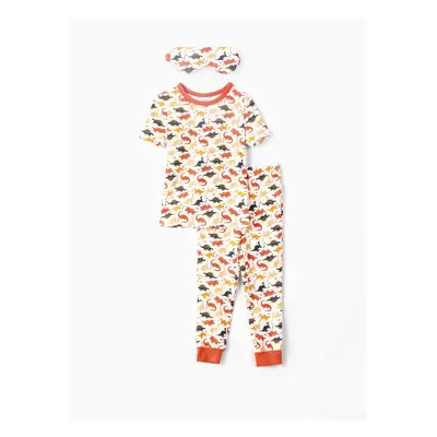 Bamboo Viscose Toddler Boy 3pcs Printed Snug-Fitting Pajamas with Eye Mask Set