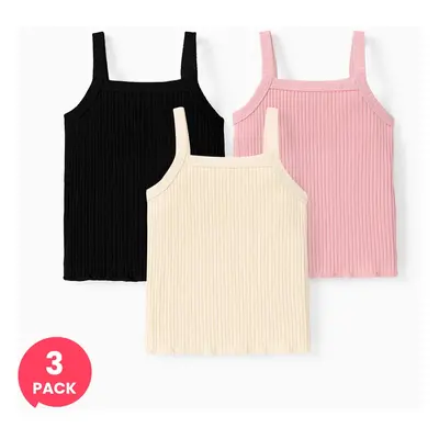 3-Pack Baby Girl 95% Cotton Ribbed Solid Cami Top