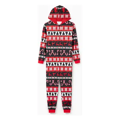 Christmas Pajamas 3D Reindeer Pattern Zipper Hooded Onesies Matching Family Outfits