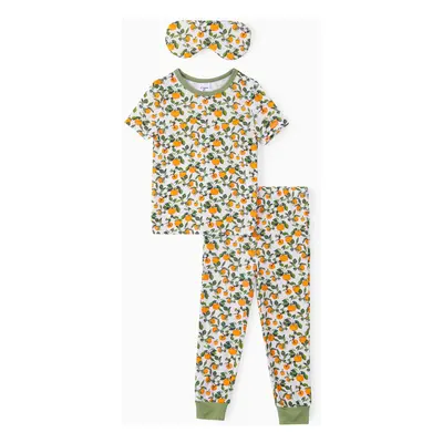 Bamboo Viscose Toddler Girl 3pcs Printed Snug-Fitting Pajamas with Eye Mask Set