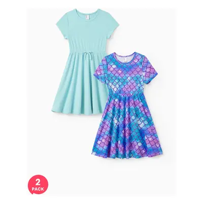 2-Pack Toddler Girl Printed & Solid Causal Dress