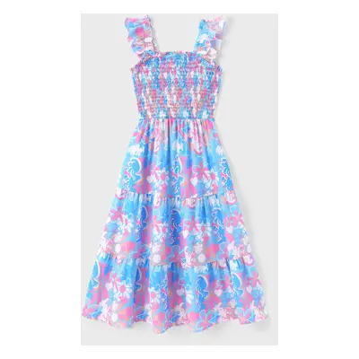 The Smurfs Family matching 1pc Floral Pattern Sleeveless Tiered Ruffle Hem Dress/CottonTop/Jumps