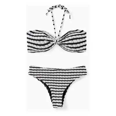 Family Matching Black Swim Trunks or Striped Halter two-piece Swimsuit