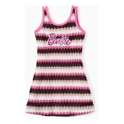 Barbie Mommy And Me 1pc Embroidered Striped Sleeveless Knitted Dress