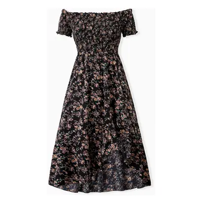 Matching Family Dresses - Black Floral Shirred Off Shoulder Dress for Mommy Me